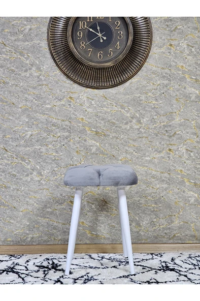 Kare Beyaz Boyalı Konik Ayaklı Tabure - Oturak - Bar Taburesi - Ayaklı Tabure Gri Renk 33 x 48 Boyut/Ebat - Resim 3