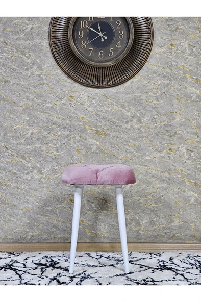 Kare Beyaz Boyalı Konik Ayaklı Tabure - Oturak - Bar Taburesi - Ayaklı Tabure Pembe Renk 33 x 48 Boyut/Ebat - Resim 3
