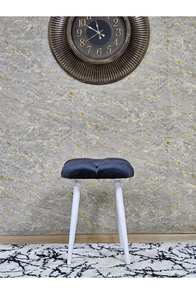 Kare Beyaz Boyalı Konik Ayaklı Tabure - Oturak - Bar Taburesi - Ayaklı Tabure Füme Renk 33 x 48 Boyut/Ebat - Resim 3