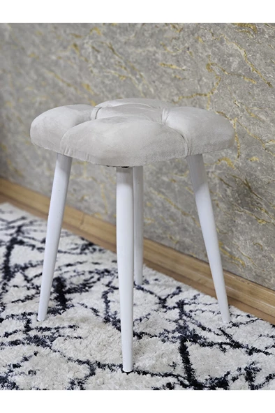 Kare Beyaz Boyalı Konik Ayaklı Tabure - Oturak - Bar Taburesi - Ayaklı Tabure Krem Renk 33 x 48 Boyut/Ebat - Resim 4