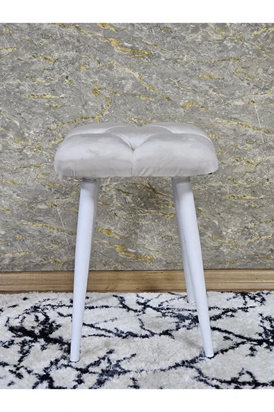 Kare Beyaz Boyalı Konik Ayaklı Tabure - Oturak - Bar Taburesi - Ayaklı Tabure Krem Renk 33 x 48 Boyut/Ebat - Resim 2