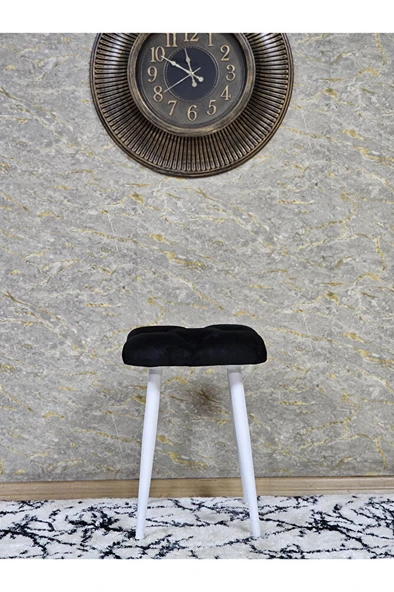 Kare Beyaz Boyalı Konik Ayaklı Tabure - Oturak - Bar Taburesi - Ayaklı Tabure Siyah Renk 33 x 48 Boyut/Ebat - Resim 3