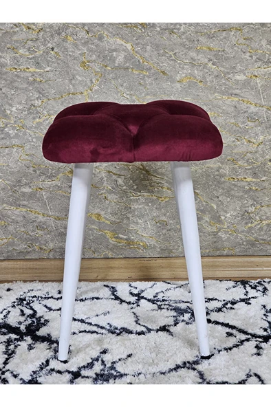 Kare Beyaz Boyalı Konik Ayaklı Tabure - Oturak - Bar Taburesi - Ayaklı Tabure Bordo Renk 33 x 48 Boyut/Ebat - Resim 2