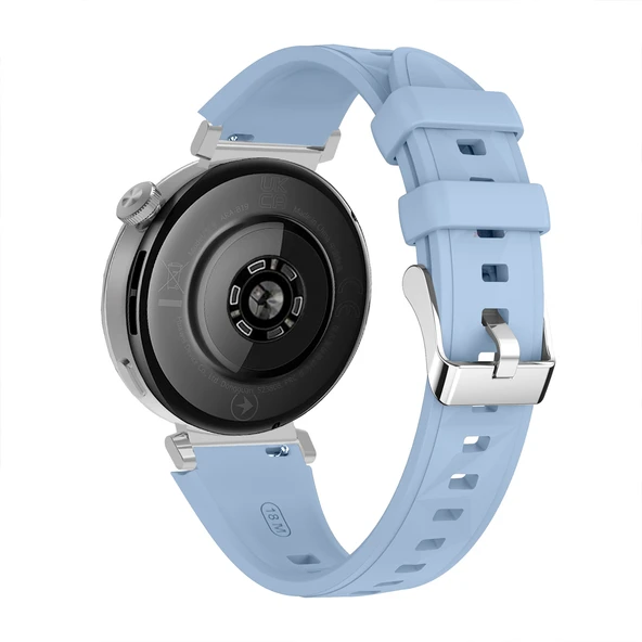 Sneezy Huawei Watch GT6 41mm İle Uyumlu Prism Metal Tokalı Soft Yumuşak Silikon Kordon  Açık Mavi - Resim 2