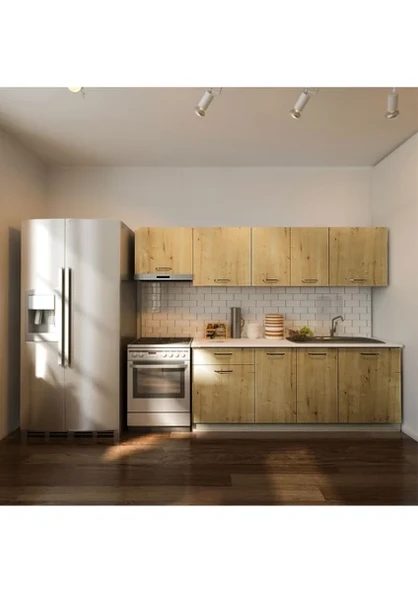 T Designo Mısra Hazır Mutfak Dolabı 260 cm Tezgah Dahil-Safir Meşe