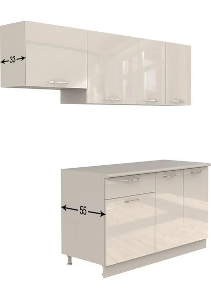 T Designo Linda Hazır Mutfak Dolabı 200CM Parlak Beyaz Tezgah Dahil - 4