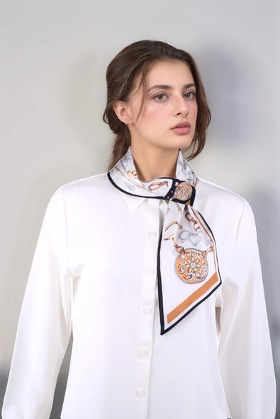 Walkenzo Zincir Desenli Modern Tasarım Kadın Kravat Fular - Resim 3