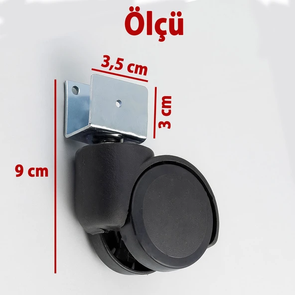 Koltuk Tekeri 4’lü Set Kısa U Tablalı Dönerli Siyah Metal Gövde Dayanıklı Yapı 360 Derece Döner - Resim 2