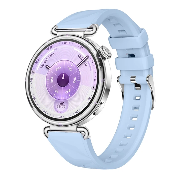 Sneezy Huawei Watch GT6 41mm İle Uyumlu Prism Metal Tokalı Soft Yumuşak Silikon Kordon  Açık Mavi ürün görseli