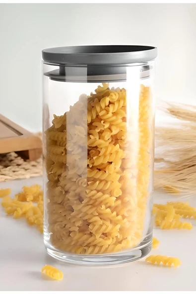 43736 Vakumlu Cam Kavanoz - Cam Erzak Saklama Kabı 8 Li Gri - Resim 3