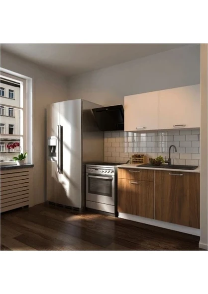 T Designo Adel Hazır Mutfak Dolabı 120 cm Tezgah Dahil Ceviz Beyaz