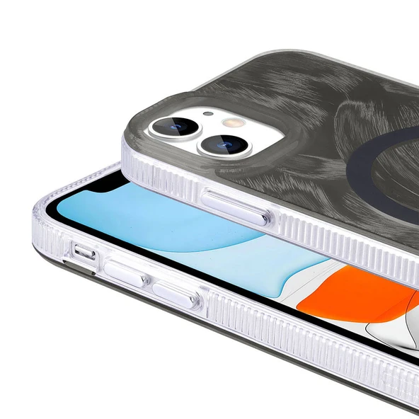 Apple iPhone 11 Kılıf M-safe Şarj Özellikli Fırça Boya Desenli  Palet Kapak - Resim 7