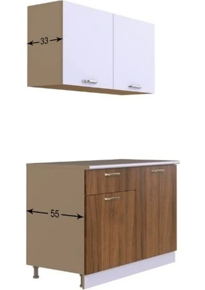 T Designo Adel Hazır Mutfak Dolabı 120 cm Tezgah Dahil Ceviz Beyaz - 4