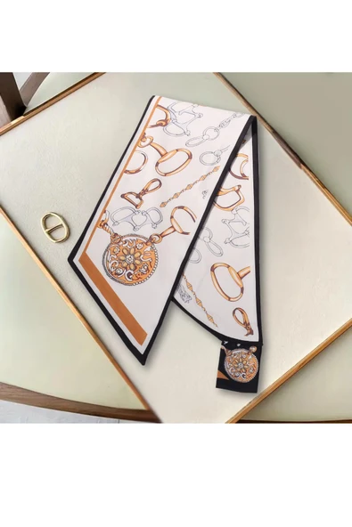 Walkenzo Zincir Desenli Modern Tasarım Kadın Kravat Fular - Resim 6