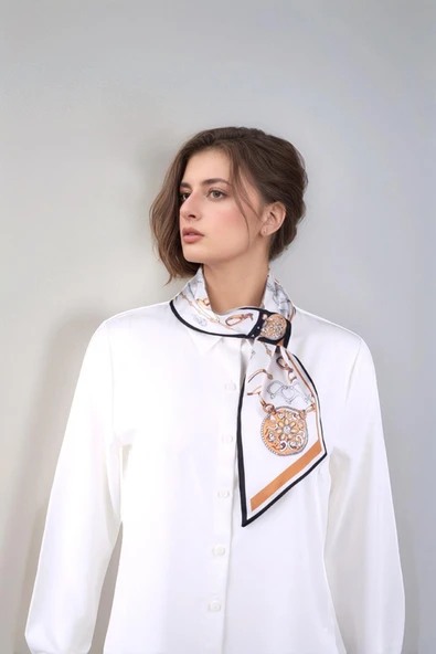 Walkenzo Zincir Desenli Modern Tasarım Kadın Kravat Fular - Resim 4