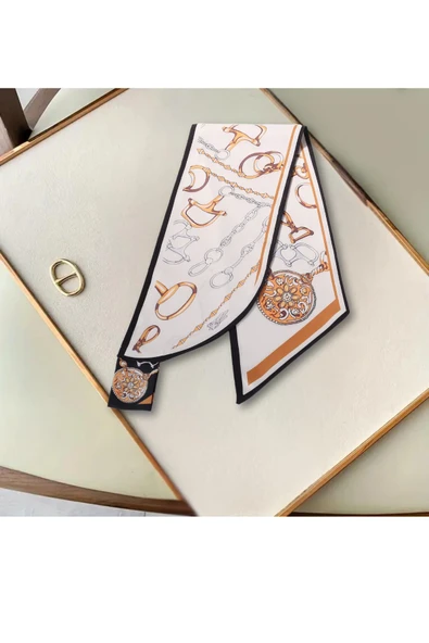 Walkenzo Zincir Desenli Modern Tasarım Kadın Kravat Fular - Resim 5