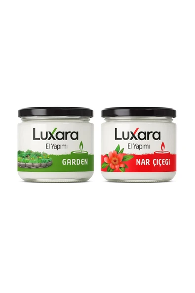 Luxara Home 2’li El Yapımı Kokulu Mum Seti – Garden & Nar Çiçeği – Dekoratif Cam Kavanoz ürün görseli