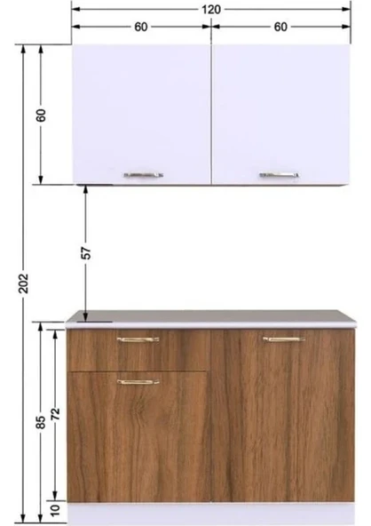 T Designo Adel Hazır Mutfak Dolabı 120 cm Tezgah Dahil Ceviz Beyaz - 3