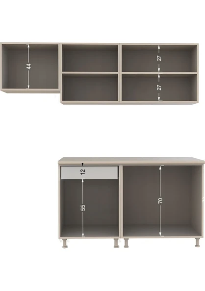 T Designo Linda Hazır Mutfak Dolabı 200CM Parlak Beyaz Tezgah Dahil - 5