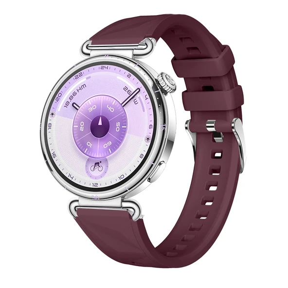 Sneezy Huawei Watch GT6 41mm İle Uyumlu Prism Metal Tokalı Soft Yumuşak Silikon Kordon  Mürdüm ürün görseli