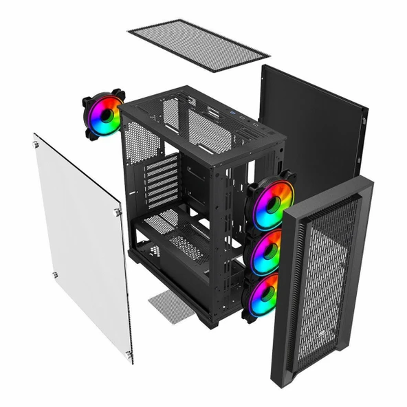 PowerBoost PB-P705B 650W 80+ Bronz USB 3.2 ARGB ATX Mid Tower Siyah Kasa - Resim 7