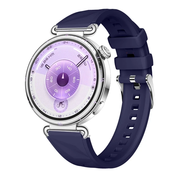 Sneezy Huawei Watch GT6 41mm İle Uyumlu Prism Metal Tokalı Soft Yumuşak Silikon Kordon  Lacivert