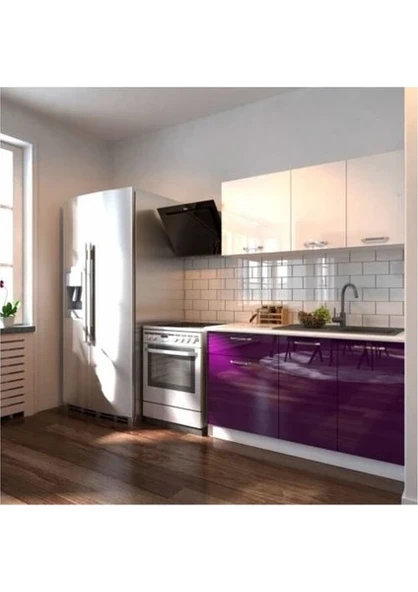 T Designo Hale Hazır Mutfak Dolabı 140 Cm- Parlak Mürdüm ve Beyaz Tezgah Dahil ürün görseli