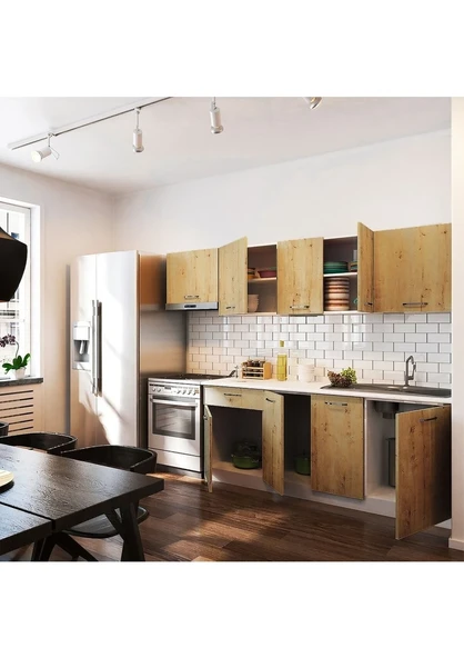 T Designo Mısra Hazır Mutfak Dolabı 260 cm Tezgah Dahil-Safir Meşe - 3