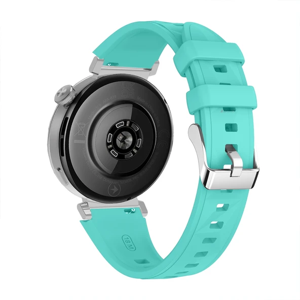 Sneezy Huawei Watch GT6 41mm İle Uyumlu Prism Metal Tokalı Soft Yumuşak Silikon Kordon  Turkuaz - Resim 7