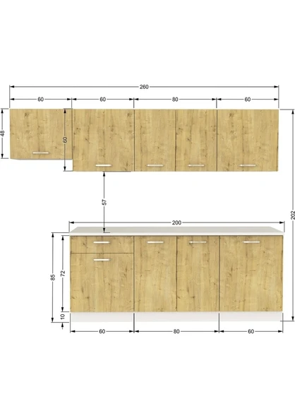 T Designo Mısra Hazır Mutfak Dolabı 260 cm Tezgah Dahil-Safir Meşe - 4