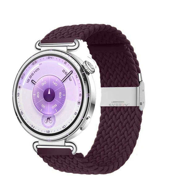 Sneezy Huawei Watch GT6 41mm İle Uyumlu Metal Klips Solo Fiberlink Kumaş Örgü Kordon  Mürdüm ürün görseli