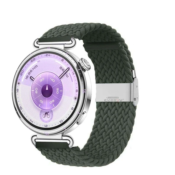 Sneezy Huawei Watch GT6 41mm İle Uyumlu Metal Klips Solo Fiberlink Kumaş Örgü Kordon  Haki ürün görseli
