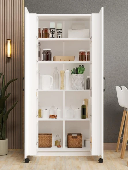 Kuzeylife Novensa Çok Amaçlı Erzak-Kiler Dolabı İki Kapaklı Beyaz - 3