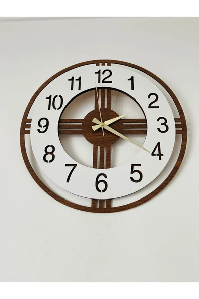 Beyaz Dekoratif Ahşap Hediyelik Sade ve Modern Duvar Saati Pilli Yuvarlak Modern TR Ahşap 40 x 40 - 4