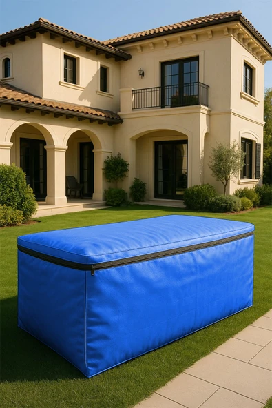 sizenelazım Fermuarlı Mavi Su Geçirmez Bahçe Mobilyası Ve Balkon Eşya Koruma Brandası 200cm x 400cm - Resim 3