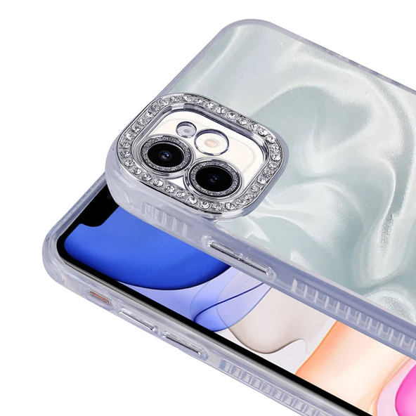 Apple iPhone 12 Kılıf Airbagli Parlak Taş Detay Tasarımlı  Esila Kapak - Resim 5