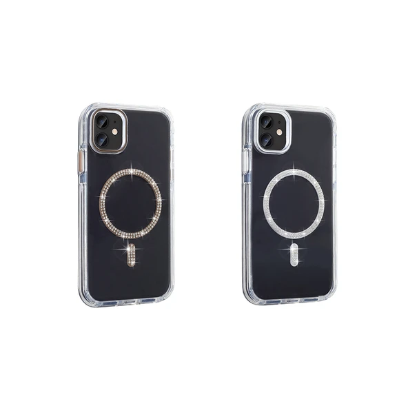 Apple iPhone 11 Kılıf Taşlı Tasarım M-safe Şarj Özellikli  Koment Silikon Kapak - Resim 7