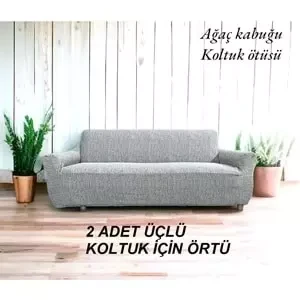 Altın Kelebek Jakarlı Streç Kaplama Maxi Çekyat Koltuk Örtüsü (3+3)-Gri YENİ - Resim 2