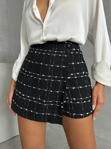 İki düğmeli ch kumaş şort etek siyah h26414 - Resim 3