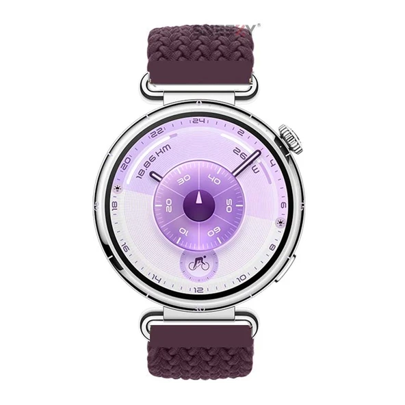 Sneezy Huawei Watch GT6 41mm İle Uyumlu Metal Klips Solo Fiberlink Kumaş Örgü Kordon  Mürdüm - Resim 3