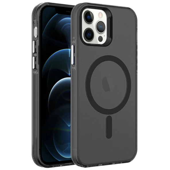 Apple iPhone 12 Pro Max Kılıf  M-safe Şarj Özellikli Buzlu Transparan C-Pro Sert Kapak ürün görseli