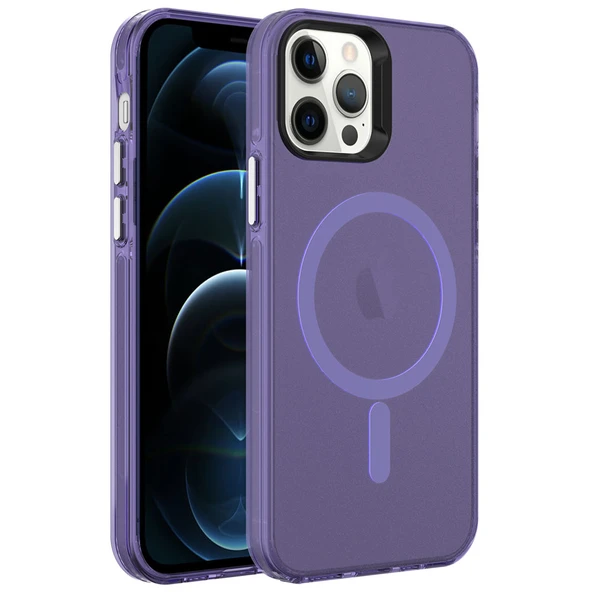 Apple iPhone 12 Pro Max Kılıf  M-safe Şarj Özellikli Buzlu Transparan C-Pro Sert Kapak ürün görseli