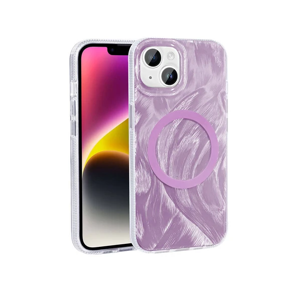 Apple iPhone 13 Kılıf M-safe Şarj Özellikli Fırça Boya Desenli  Palet Kapak - Resim 2