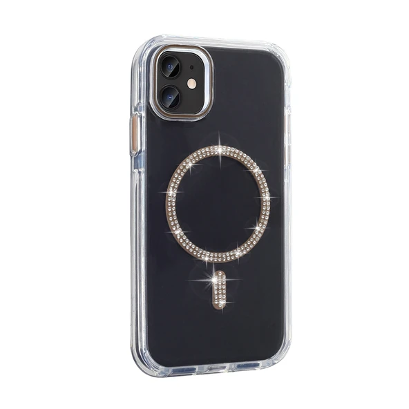 Apple iPhone 11 Kılıf Taşlı Tasarım M-safe Şarj Özellikli  Koment Silikon Kapak - Resim 4