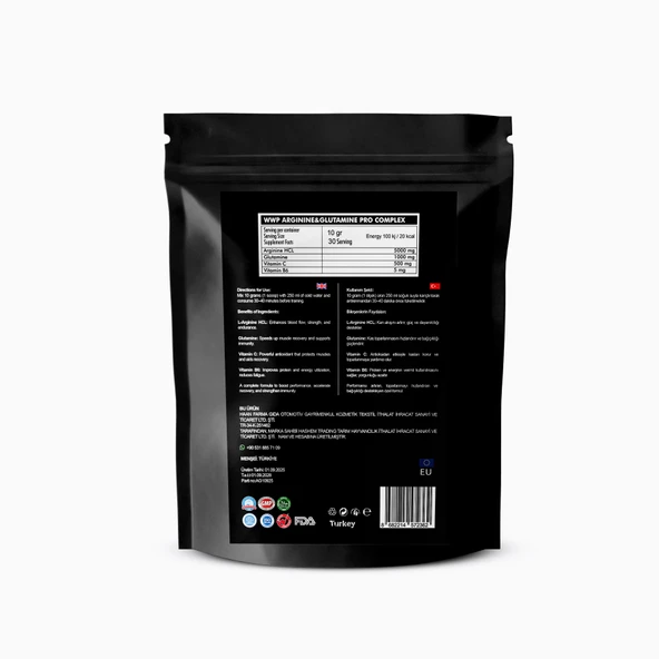 WWP Arginine & Glutamine . Kas yıkımını etkili şekilde azaltır . 300g . Nar Aromalı. - 2