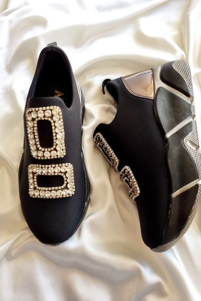 Platform Taban Rahat Streç Taşlı Detaylı Kadın Spor Ayakkabı Soft Sole - Resim 12