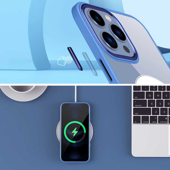 Apple iPhone 14 Pro Kılıf Wireless Şarj Özellikli  Krom M-safe Silikon Kapak - Resim 7