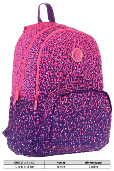 KAUKKO Dots Kız Çocuk Üç Bölmeli İlkokul ve Ortaokul Çantası - Mor Nokta Desenli - K1806 - 4