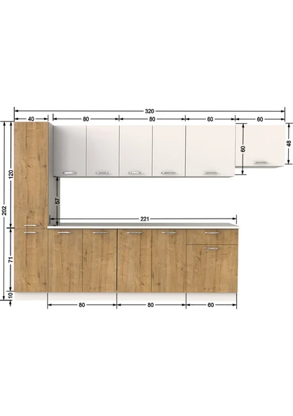 T Designo Tunay Hazır Mutfak Dolabı Kiler Dahil 320 cm Tezgah Dahil - Resim 4