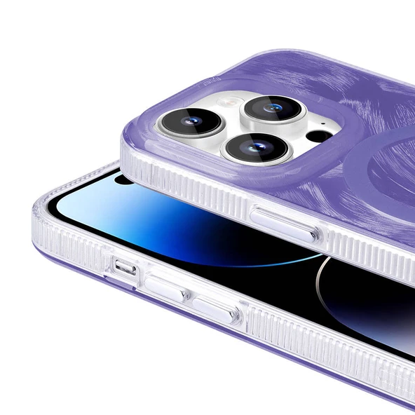 Apple iPhone 14 Pro Kılıf M-safe Şarj Özellikli Fırça Boya Desenli  Palet Kapak - Resim 7